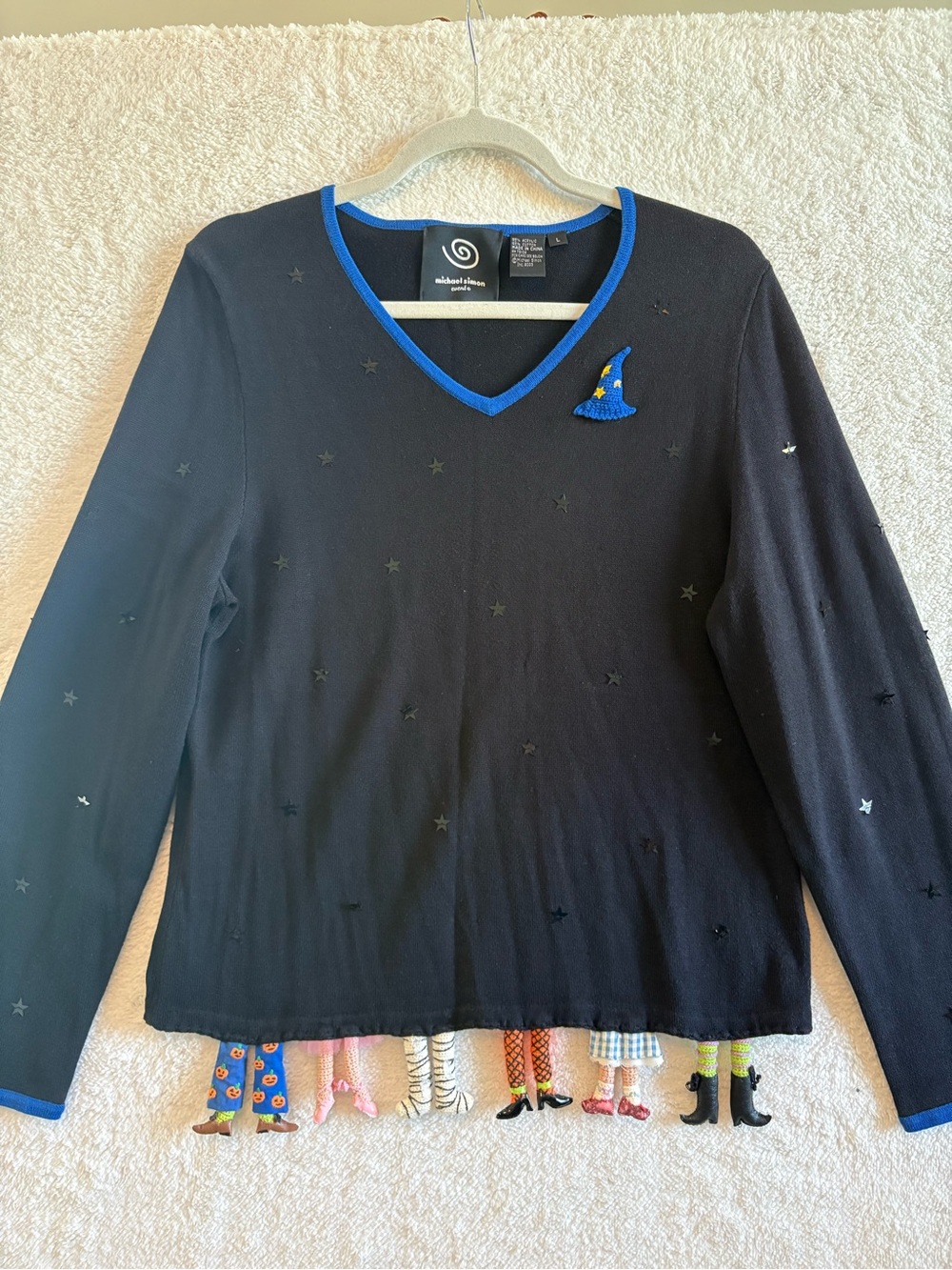 Michael Simon Event Lightweight Witch Sweater w Dangling Feet Size Large